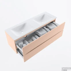 MONDIAZ VICA 140cm Badmeubel Onderkast Rosee 2 Lades. Wastafel CLOUD Dubbel 2 Kraangaten, Kleur Talc. -Geberiter Meubels Geschaft badkamermeubel vica rosee cloud talc google3 0041