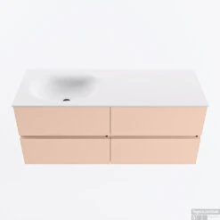 MONDIAZ VICA 120cm Badmeubel Onderkast Rosee 4 Lades. Wastafel MOON Links Zonder Kraangat, Kleur Talc.