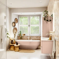 MONDIAZ VICA 100cm Badmeubel Onderkast Rosee 2 Lades. Wastafel Moon Midden Zonder Kraangat, Kleur Talc Met Spiegel LED. -Geberiter Meubels Geschaft badkamermeubel vica rosee moon talc set3 0013