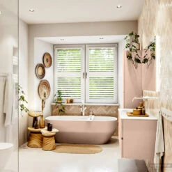 MONDIAZ VICA 120cm Badmeubel Onderkast Rosee 4 Lades. Wastafel MOON Links Zonder Kraangat, Kleur Talc. -Geberiter Meubels Geschaft badkamermeubel vica rosee moon talc set3 0057