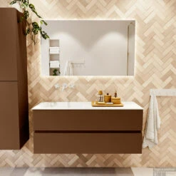 MONDIAZ VICA 120cm Badmeubel Onderkast Rust 2 Lades. Wastafel CLOUD Links Zonder Kraangat, Kleur Talc. -Geberiter Meubels Geschaft badkamermeubel vica rust cloud talc set1 0027