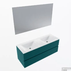 MONDIAZ VICA 130cm Badmeubel Onderkast Smag 2 Lades. Wastafel CLOUD Dubbel 2 Kraangaten, Kleur Talc Met Spiegel LED.