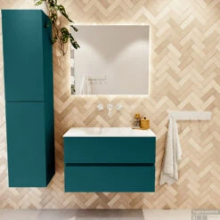 MONDIAZ VICA 80cm Badmeubel Onderkast Smag 2 Lades. Wastafel CLOUD Midden Zonder Kraangat, Kleur Talc. -Geberiter Meubels Geschaft badkamermeubel vica smag cloud talc set1 0007