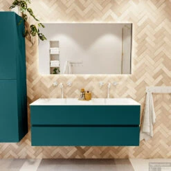 MONDIAZ VICA 130cm Badmeubel Onderkast Smag 2 Lades. Wastafel CLOUD Dubbel 2 Kraangaten, Kleur Talc Met Spiegel LED. 14 MONDIAZ VICA 130cm Badmeubel Onderkast Smag 2 Lades. Wastafel CLOUD Dubbel 2 Kraangaten, Kleur Talc Met Spiegel LED. -Geberiter Meubels Geschaft badkamermeubel vica smag cloud talc set1 0033