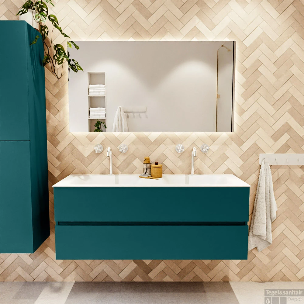 MONDIAZ VICA 130cm Badmeubel Onderkast Smag 2 Lades. Wastafel CLOUD Dubbel 2 Kraangaten, Kleur Talc Met Spiegel LED. 7 MONDIAZ VICA 130cm Badmeubel Onderkast Smag 2 Lades. Wastafel CLOUD Dubbel 2 Kraangaten, Kleur Talc Met Spiegel LED. - Afbeelding 5