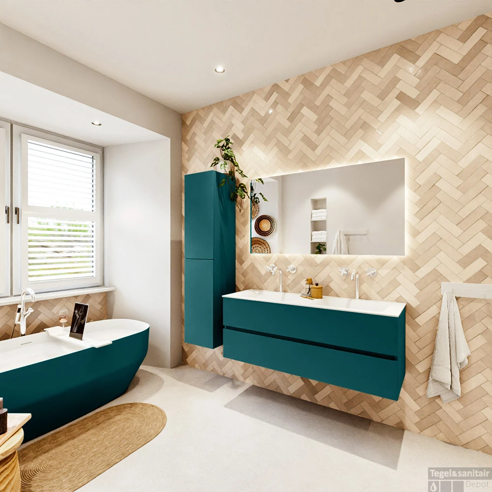 MONDIAZ VICA 130cm Badmeubel Onderkast Smag 2 Lades. Wastafel CLOUD Dubbel 2 Kraangaten, Kleur Talc Met Spiegel LED. 9 MONDIAZ VICA 130cm Badmeubel Onderkast Smag 2 Lades. Wastafel CLOUD Dubbel 2 Kraangaten, Kleur Talc Met Spiegel LED. - Afbeelding 7