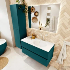 MONDIAZ VICA 100cm Badmeubel Onderkast Smag 2 Lades. Wastafel MOON Rechts 1 Kraangat, Kleur Talc. -Geberiter Meubels Geschaft badkamermeubel vica smag moon talc set2 0012