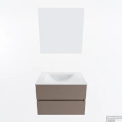 MONDIAZ VICA 70cm Badmeubel Onderkast Smoke 2 Lades. Wastafel CLOUD Midden Zonder Kraangat, Kleur Talc Met Spiegel LED. -Geberiter Meubels Geschaft badkamermeubel vica smoke cloud talc google11 0005