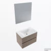 MONDIAZ VICA 70cm Badmeubel Onderkast Smoke 2 Lades. Wastafel CLOUD Midden Zonder Kraangat, Kleur Talc Met Spiegel LED.