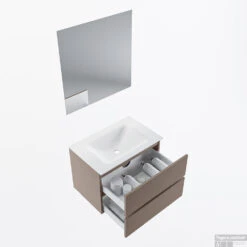 MONDIAZ VICA 70cm Badmeubel Onderkast Smoke 2 Lades. Wastafel CLOUD Midden Zonder Kraangat, Kleur Talc Met Spiegel LED. -Geberiter Meubels Geschaft badkamermeubel vica smoke cloud talc google13 0005