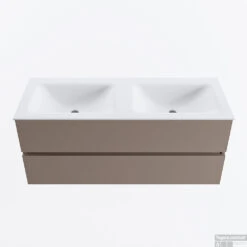 MONDIAZ VICA 120cm Badmeubel Onderkast Smoke 2 Lades. Wastafel CLOUD Dubbel 2 Kraangaten, Kleur Talc.