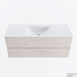 MONDIAZ VICA 120cm Badmeubel Onderkast Underlayment 2 Lades. Wastafel CLOUD Midden 1 Kraangat, Kleur Talc.