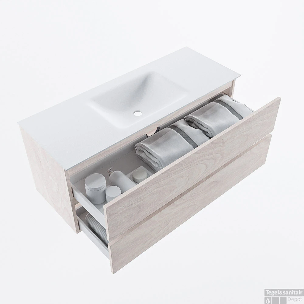 MONDIAZ VICA 120cm Badmeubel Onderkast Underlayment 2 Lades. Wastafel CLOUD Midden 1 Kraangat, Kleur Talc. 4 MONDIAZ VICA 120cm Badmeubel Onderkast Underlayment 2 Lades. Wastafel CLOUD Midden 1 Kraangat, Kleur Talc. - Afbeelding 2