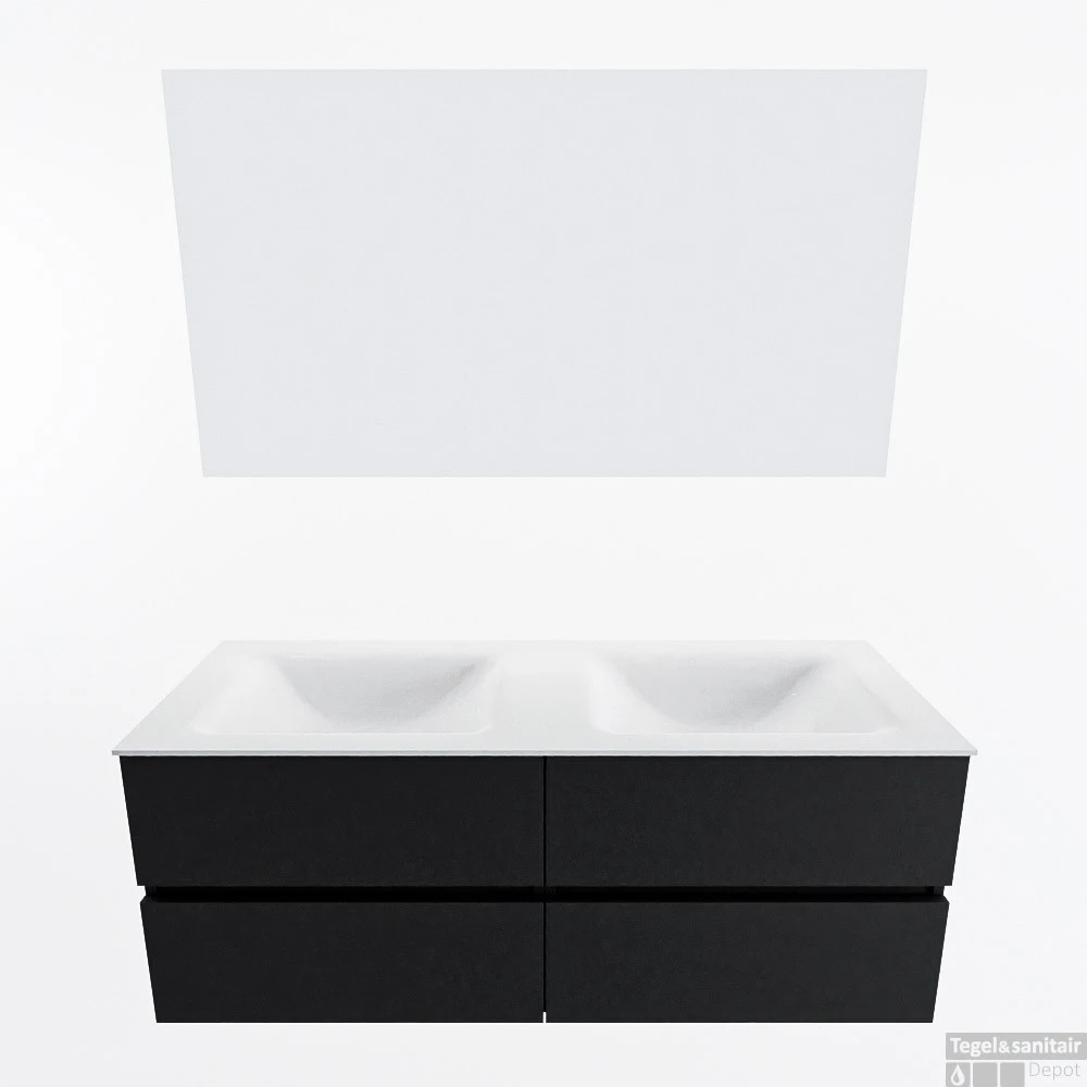 MONDIAZ VICA 130cm Badmeubel Onderkast Urban 4 Lades. Wastafel CLOUD Dubbel Zonder Kraangat, Kleur Talc Met Spiegel LED. 6 MONDIAZ VICA 130cm Badmeubel Onderkast Urban 4 Lades. Wastafel CLOUD Dubbel Zonder Kraangat, Kleur Talc Met Spiegel LED. - Afbeelding 4