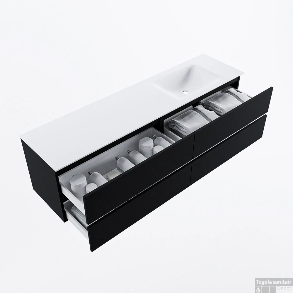 MONDIAZ VICA 180cm Badmeubel Onderkast Urban 4 Lades. Wastafel CLOUD Rechts 1 Kraangat, Kleur Talc. 4 MONDIAZ VICA 180cm Badmeubel Onderkast Urban 4 Lades. Wastafel CLOUD Rechts 1 Kraangat, Kleur Talc. - Afbeelding 2