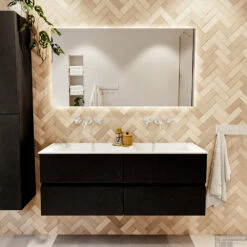 MONDIAZ VICA 130cm Badmeubel Onderkast Urban 4 Lades. Wastafel CLOUD Dubbel Zonder Kraangat, Kleur Talc Met Spiegel LED. 14 MONDIAZ VICA 130cm Badmeubel Onderkast Urban 4 Lades. Wastafel CLOUD Dubbel Zonder Kraangat, Kleur Talc Met Spiegel LED. -Geberiter Meubels Geschaft badkamermeubel vica urban cloud talc set1 0065