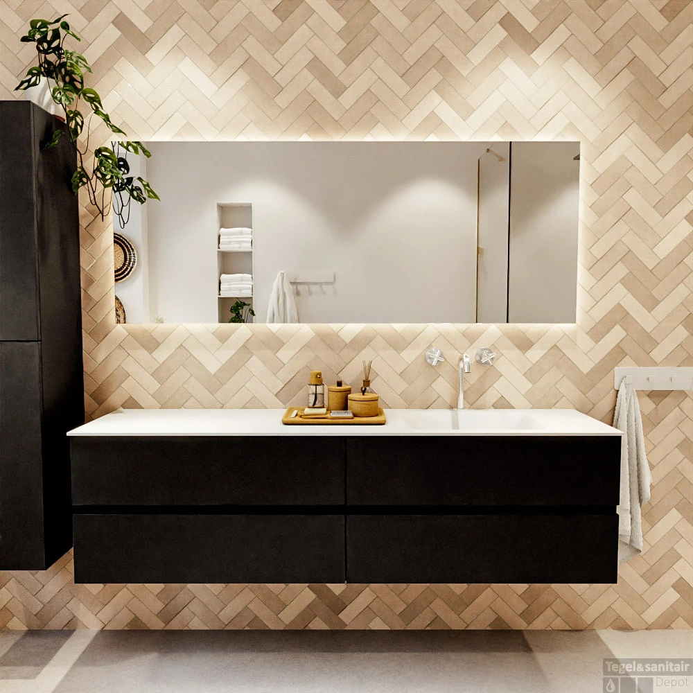 MONDIAZ VICA 180cm Badmeubel Onderkast Urban 4 Lades. Wastafel CLOUD Rechts 1 Kraangat, Kleur Talc. 7 MONDIAZ VICA 180cm Badmeubel Onderkast Urban 4 Lades. Wastafel CLOUD Rechts 1 Kraangat, Kleur Talc. - Afbeelding 5