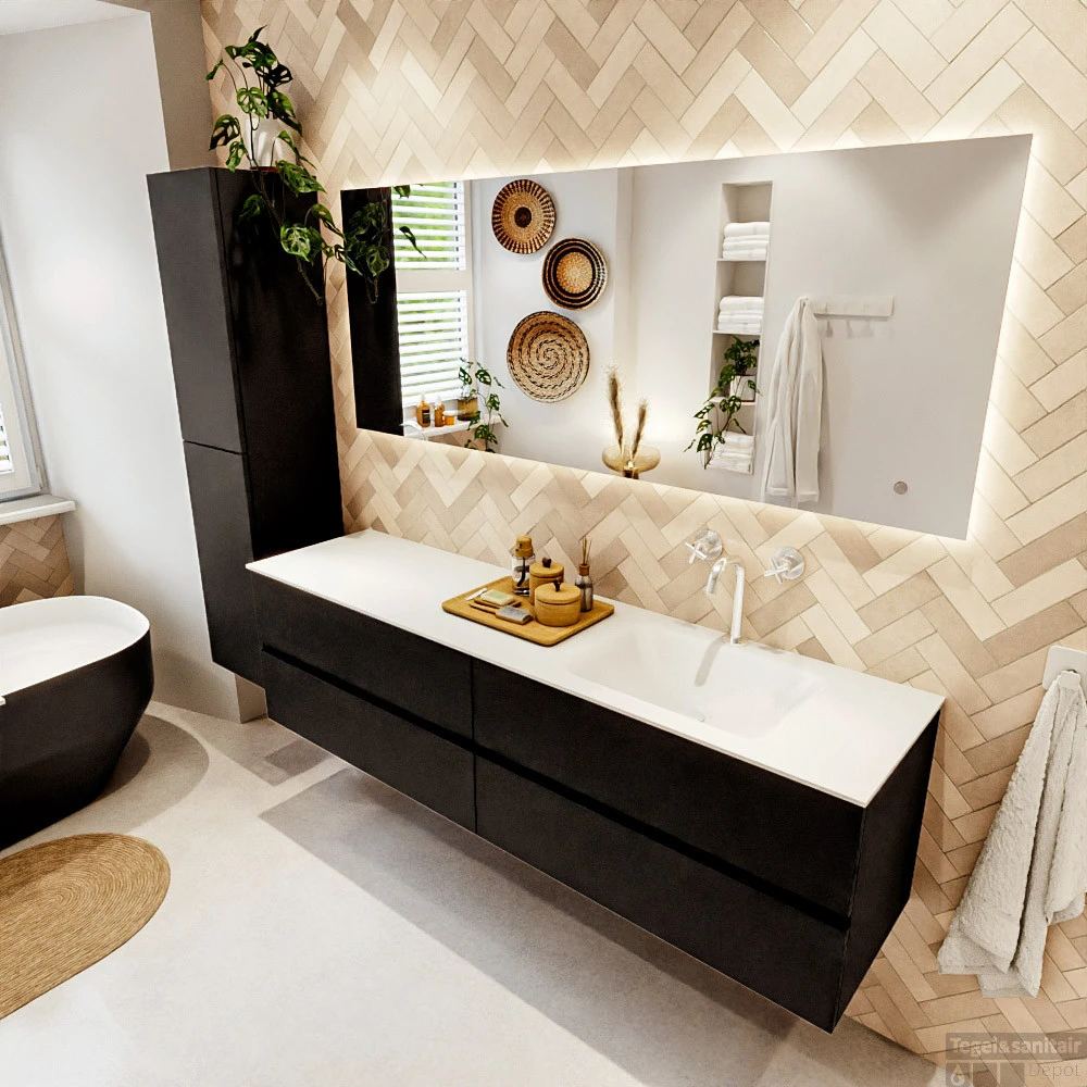 MONDIAZ VICA 180cm Badmeubel Onderkast Urban 4 Lades. Wastafel CLOUD Rechts 1 Kraangat, Kleur Talc. 5 MONDIAZ VICA 180cm Badmeubel Onderkast Urban 4 Lades. Wastafel CLOUD Rechts 1 Kraangat, Kleur Talc. - Afbeelding 3