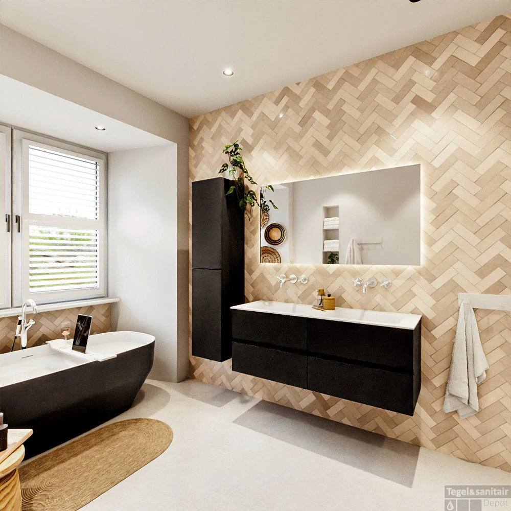 MONDIAZ VICA 130cm Badmeubel Onderkast Urban 4 Lades. Wastafel CLOUD Dubbel Zonder Kraangat, Kleur Talc Met Spiegel LED. 9 MONDIAZ VICA 130cm Badmeubel Onderkast Urban 4 Lades. Wastafel CLOUD Dubbel Zonder Kraangat, Kleur Talc Met Spiegel LED. - Afbeelding 7