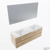 MONDIAZ VICA 140cm Badmeubel Onderkast Washed Oak 4 Lades. Wastafel CLOUD Dubbel Zonder Kraangat, Kleur Talc Met Spiegel LED. -Geberiter Meubels Geschaft badkamermeubel vica washed oak cloud talc google12 0071