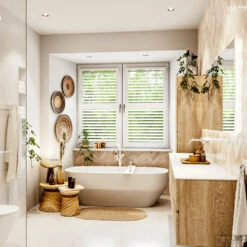 MONDIAZ VICA 200cm Badmeubel Onderkast Washed Oak 4 Lades. Wastafel CLOUD Links Zonder Kraangat, Kleur Talc. -Geberiter Meubels Geschaft badkamermeubel vica washed oak cloud talc set3 0105