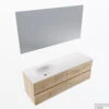 MONDIAZ VICA 140cm Badmeubel Onderkast Washed Oak 4 Lades. Wastafel Moon Links Zonder Kraangat, Kleur Talc Met Spiegel LED. -Geberiter Meubels Geschaft badkamermeubel vica washed oak moontalc google12 0069