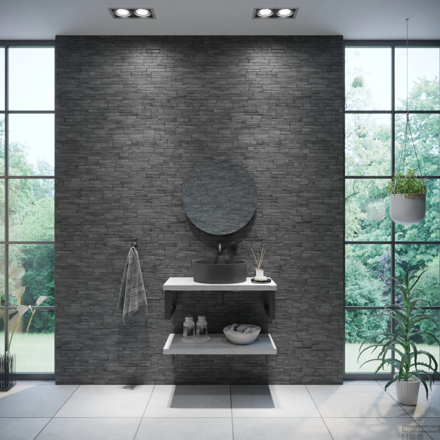 Badkamermeubelset BWS Eiken Massief Hout Bovenblad Zonder Boomschors 70 Cm Wit