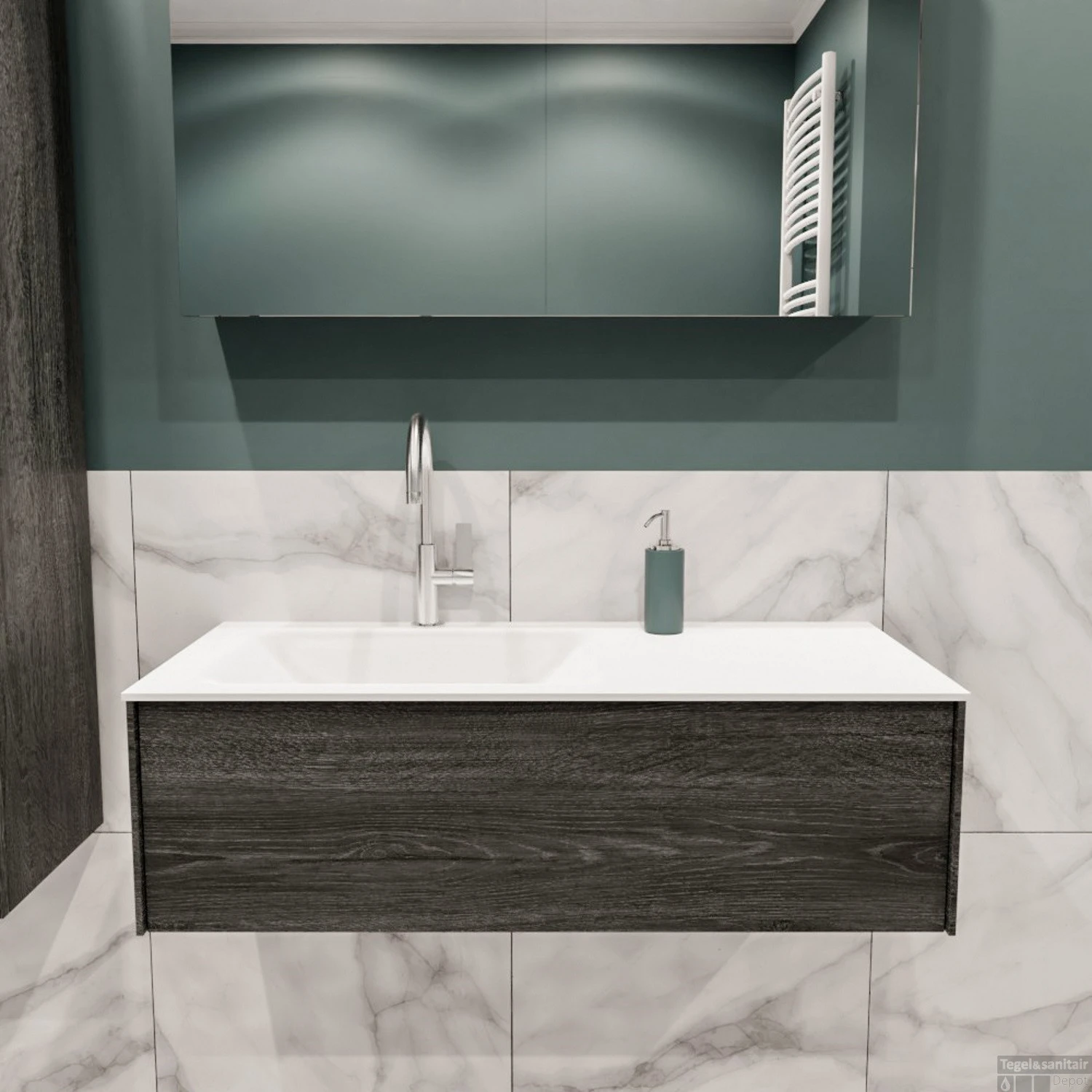 Badkamermeubel BWS Madrid Antraciet 100x45x30 Cm Mat Witte Solid Surface Wastafel Links (1 Kraangat) 3 Badkamermeubel BWS Madrid Antraciet 100x45x30 Cm Mat Witte Solid Surface Wastafel Links (1 Kraangat)