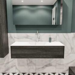 Badkamermeubel BWS Madrid Antraciet 120x45x30 Cm Mat Witte Solid Surface Wastafel (1 Kraangat)