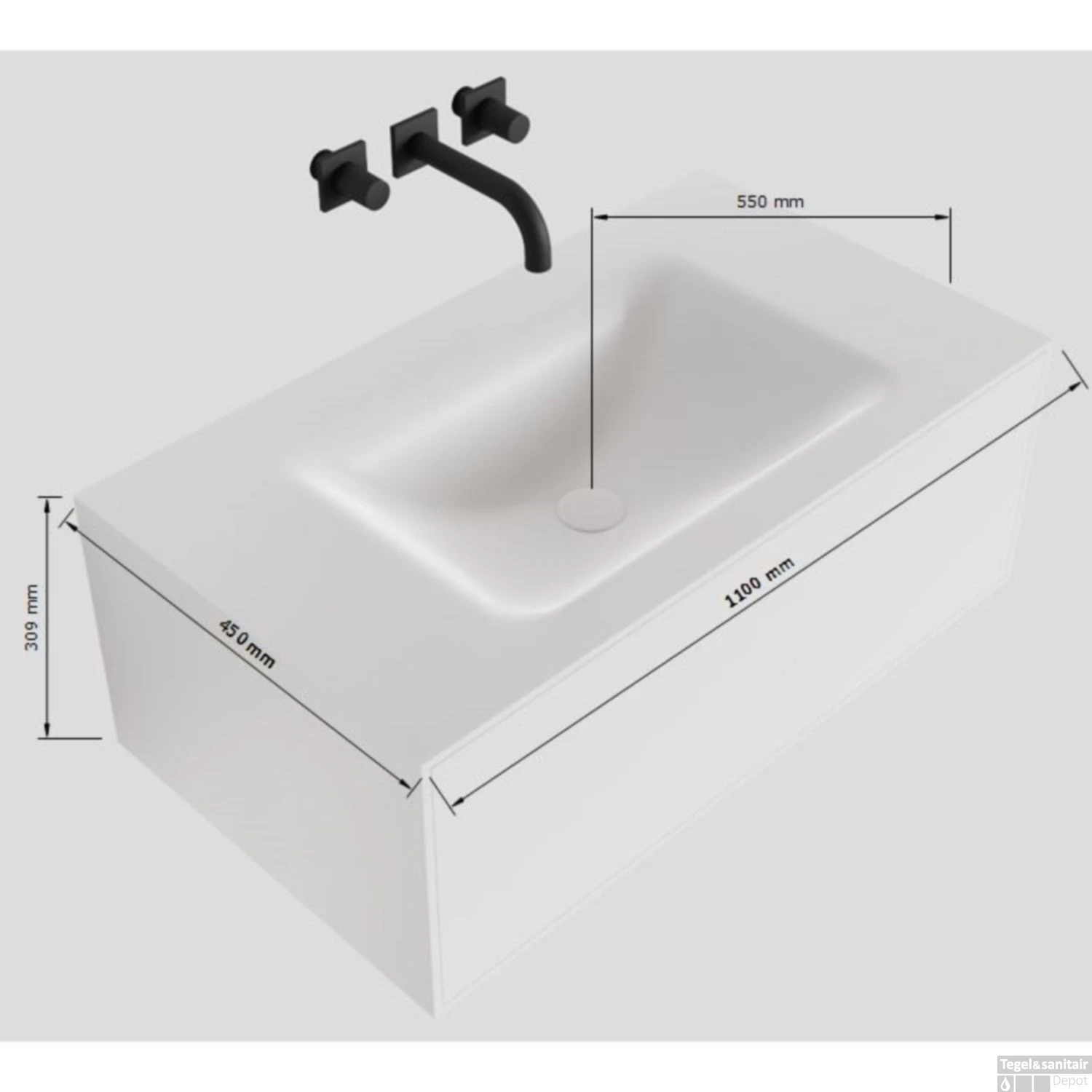 Badkamermeubelset Mondiaz LAGOM 110 Cm Gecentreerde Waskom Solid Surface Met 1 Kraangat Mat Wit (1 Lade) 6 Badkamermeubelset Mondiaz LAGOM 110 Cm Gecentreerde Waskom Solid Surface Met 1 Kraangat Mat Wit (1 Lade) - Afbeelding 4