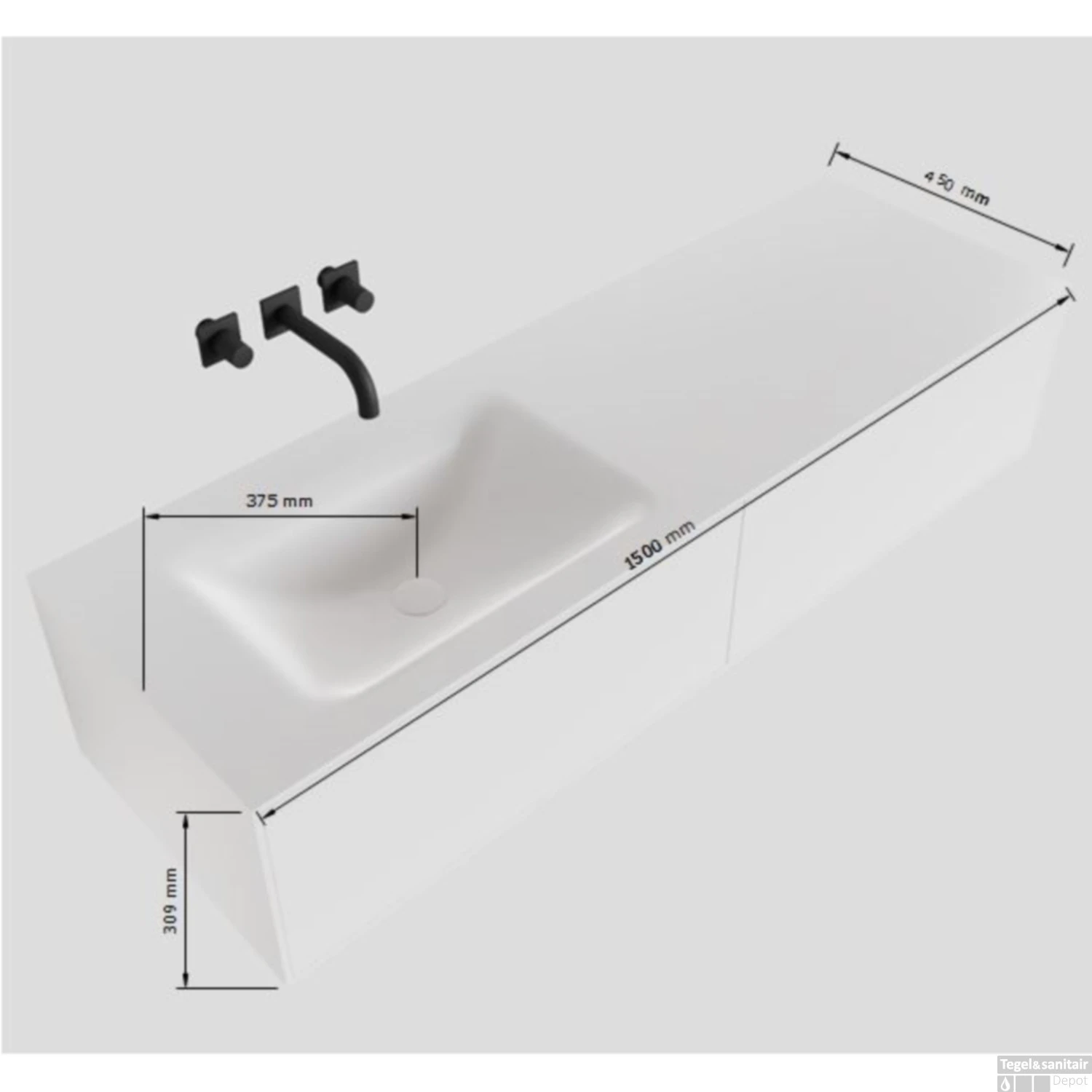 Badkamermeubelset Mondiaz LAGOM 150 Cm Linkse Waskom Solid Surface Met 1 Kraangat Mat Wit (2 Laden) - Afbeelding 4