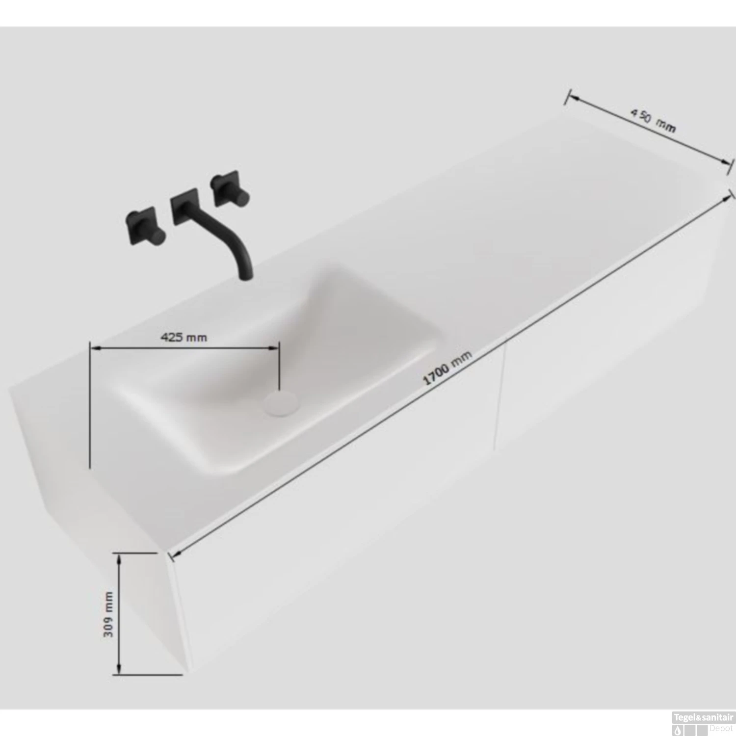 Badkamermeubelset Mondiaz LAGOM 170 Cm Linkse Wastafel Solid Surface Met 1 Kraangat Mat Zwart (2 Laden) 6 Badkamermeubelset Mondiaz LAGOM 170 Cm Linkse Wastafel Solid Surface Met 1 Kraangat Mat Zwart (2 Laden) - Afbeelding 4