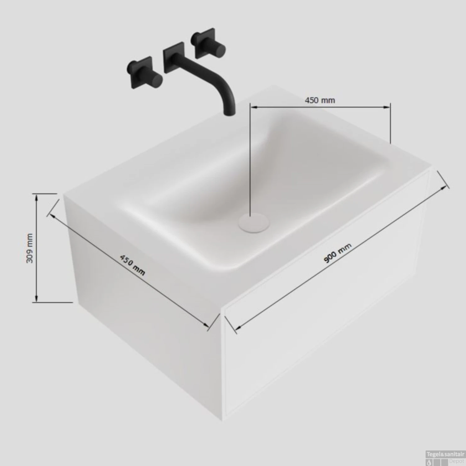 Badkamermeubelset Mondiaz LAGOM 90 Cm Gecentreerde Waskom Solid Surface Met 1 Kraangat Mat Wit (1 Lade) - Afbeelding 4