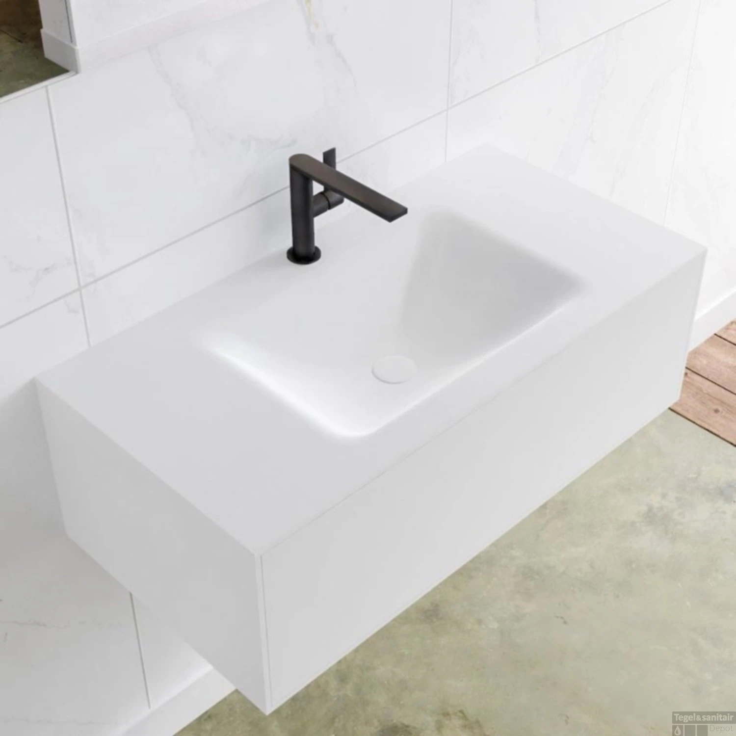 Badkamermeubelset Mondiaz LAGOM 90 Cm Gecentreerde Waskom Solid Surface Met 1 Kraangat Mat Wit (1 Lade) - Afbeelding 3