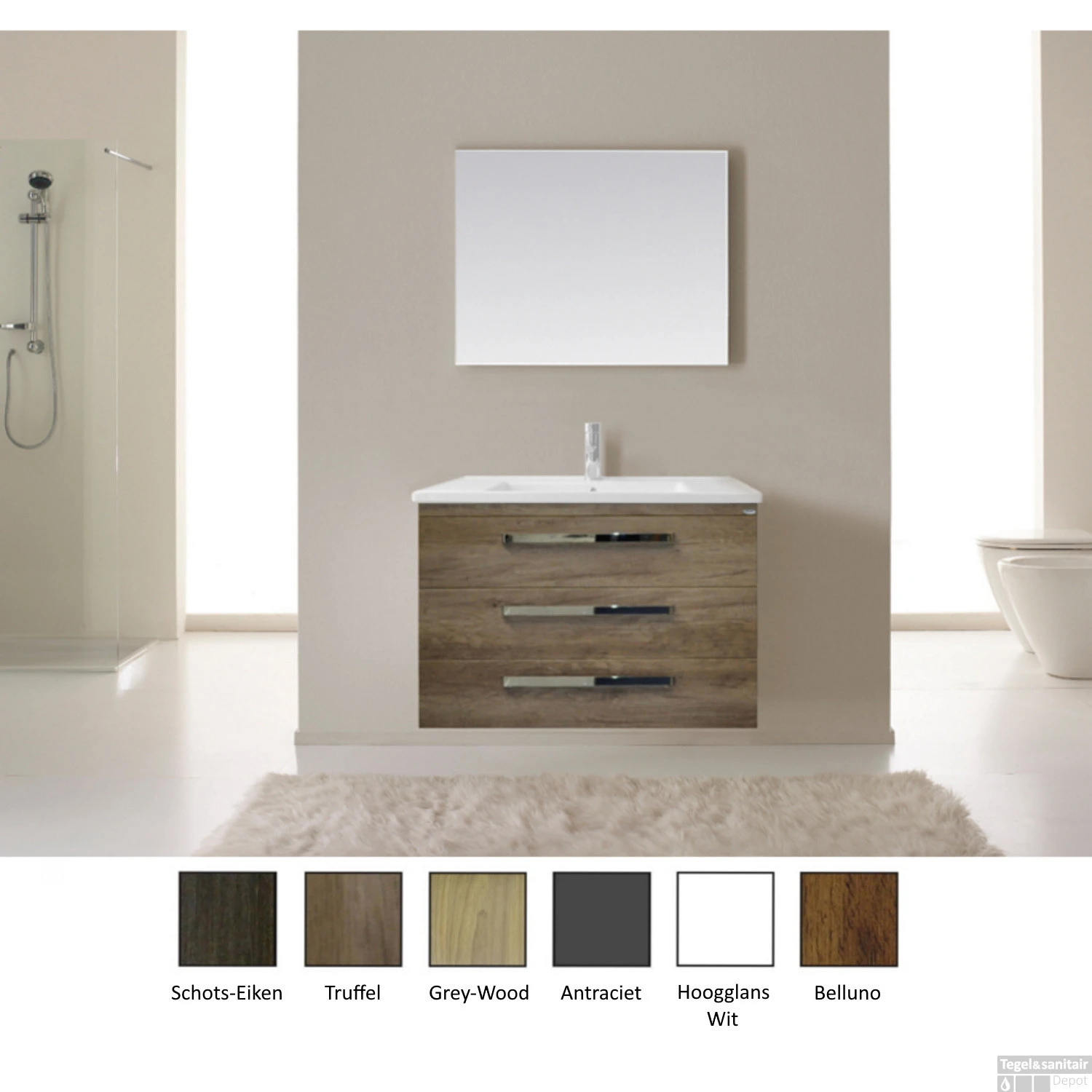 Badkamermeubelset Sanicare Q10 3 Laden 80cm Grey-Wood (spiegel Optioneel) 3 Badkamermeubelset Sanicare Q10 3 Laden 80cm Grey-Wood (spiegel Optioneel)