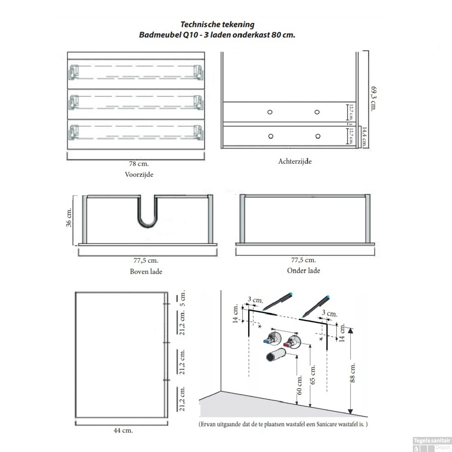 Badkamermeubelset Sanicare Q10 3 Laden 80cm Grey-Wood (spiegel Optioneel) 7 Badkamermeubelset Sanicare Q10 3 Laden 80cm Grey-Wood (spiegel Optioneel) - Afbeelding 5