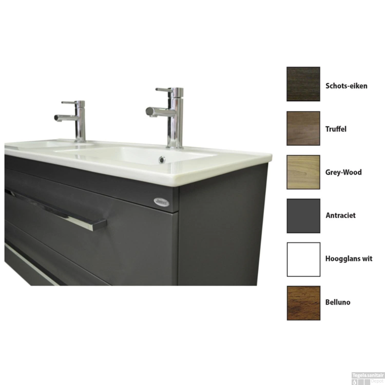 Badkamermeubelset Sanicare Q1 2 Soft Close Lades Antraciet Met Spiegel 121x46 Cm - Afbeelding 3