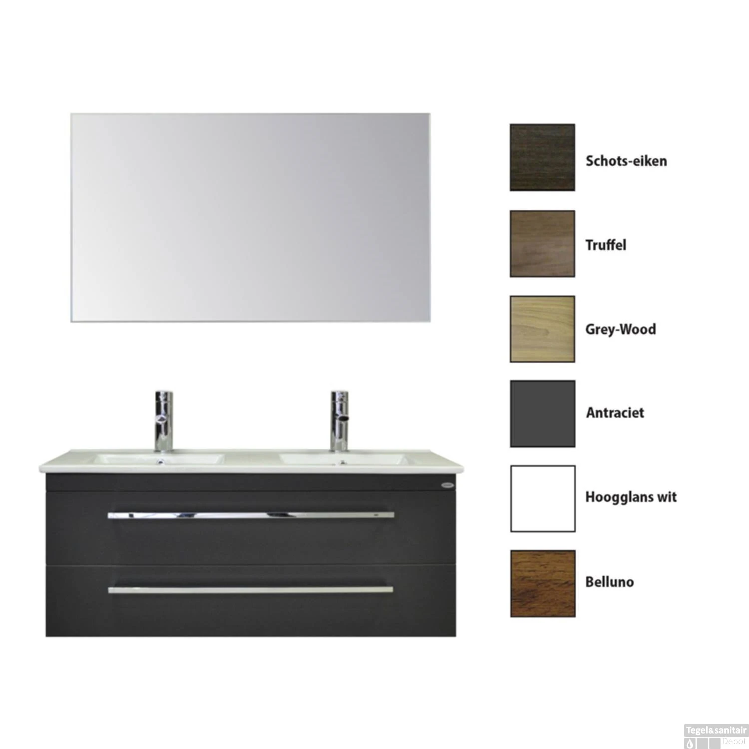 Badkamermeubelset Sanicare Q1 2 Soft Close Lades Antraciet Met Spiegel 121x46 Cm - Afbeelding 2