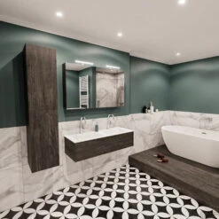 Badkamermeubel BWS Madrid Dark Brown 120x45x30 Cm Mat Witte Solid Surface Wastafel Dubbel (2 Kraangaten) -Geberiter Meubels Geschaft badmeubel bws madrid 120 dark brown dubbel 1ld 2krg detail2