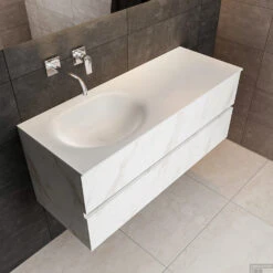 Badkamermeubel BWS Madrid Carrara Mat 120 Cm Solid Surface Wastafel Links (0 Kraangaten, 2 Lades) 8 Badkamermeubel BWS Madrid Carrara Mat 120 Cm Solid Surface Wastafel Links (0 Kraangaten, 2 Lades) -Geberiter Meubels Geschaft badmeubel bws madrid 120 solid surface links 0krg detail1