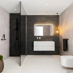 Badkamermeubel BWS Madrid Carrara Mat 120 Cm Solid Surface Wastafel Links (0 Kraangaten, 2 Lades)