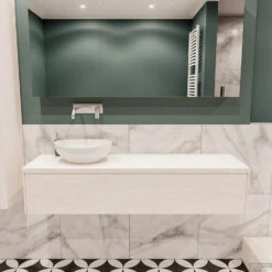 Badkamermeubel BWS Madrid Wit 150 Cm Met Topblad En Keramische Waskom Links (0 Kraangaten)