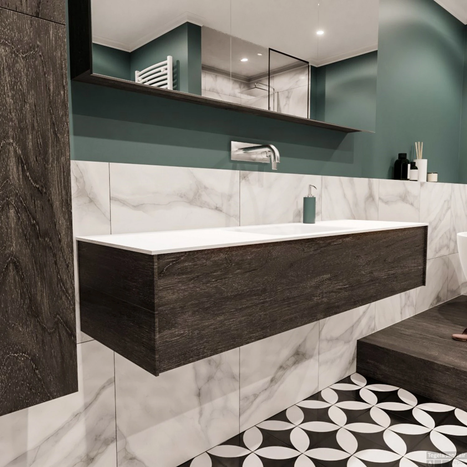 Badkamermeubel BWS Madrid Dark Brown 150x45x30 Cm Mat Witte Solid Surface Wastafel (0 Kraangaten) 4 Badkamermeubel BWS Madrid Dark Brown 150x45x30 Cm Mat Witte Solid Surface Wastafel (0 Kraangaten) - Afbeelding 2