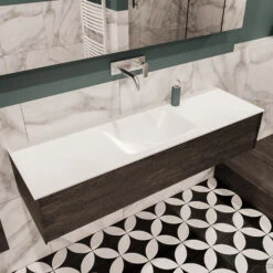 Badkamermeubel BWS Madrid Dark Brown 150x45x30 Cm Mat Witte Solid Surface Wastafel (0 Kraangaten) 9 Badkamermeubel BWS Madrid Dark Brown 150x45x30 Cm Mat Witte Solid Surface Wastafel (0 Kraangaten) -Geberiter Meubels Geschaft badmeubel bws madrid 150 dark brown 1ld 0krg detail1