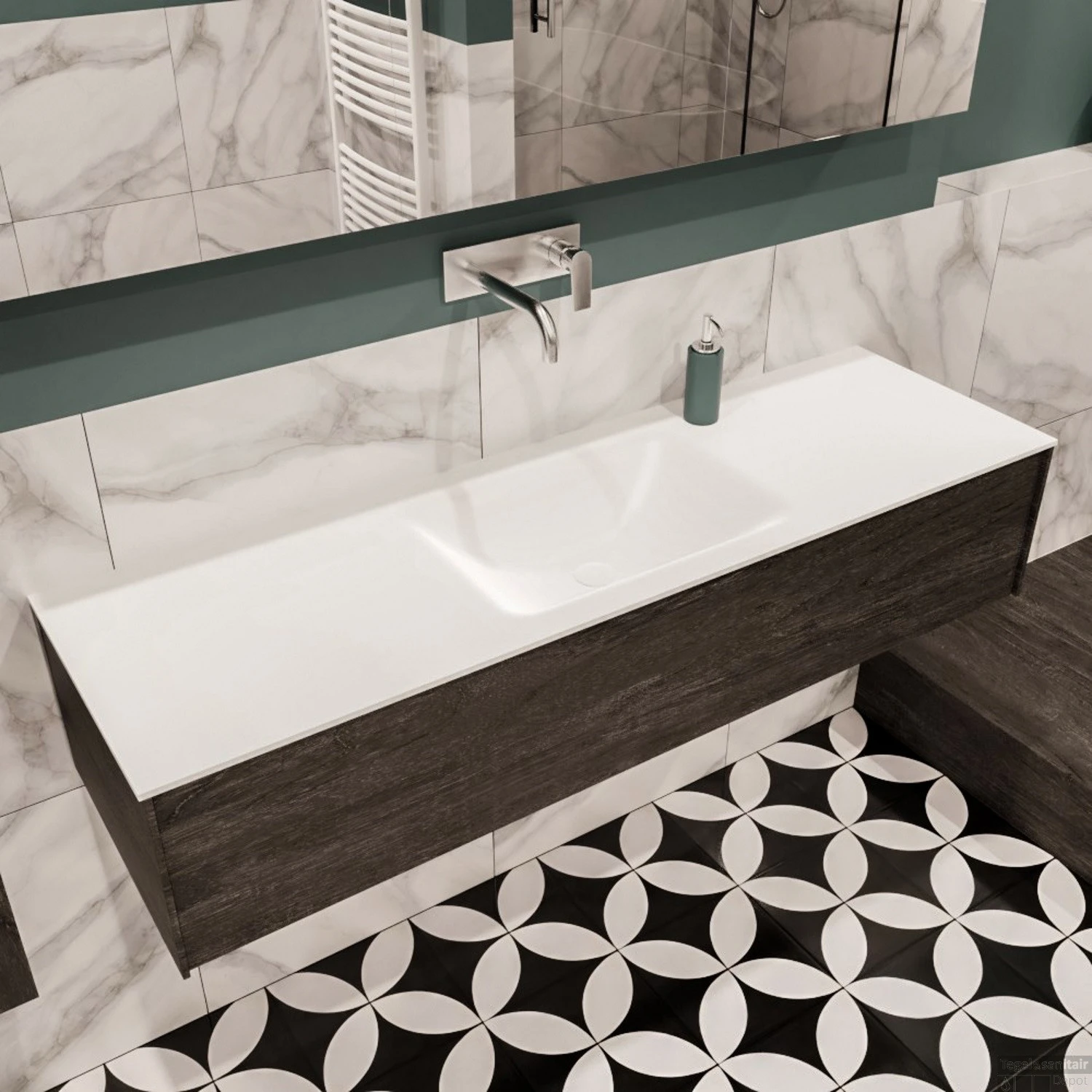 Badkamermeubel BWS Madrid Dark Brown 150x45x30 Cm Mat Witte Solid Surface Wastafel (0 Kraangaten) 5 Badkamermeubel BWS Madrid Dark Brown 150x45x30 Cm Mat Witte Solid Surface Wastafel (0 Kraangaten) - Afbeelding 3