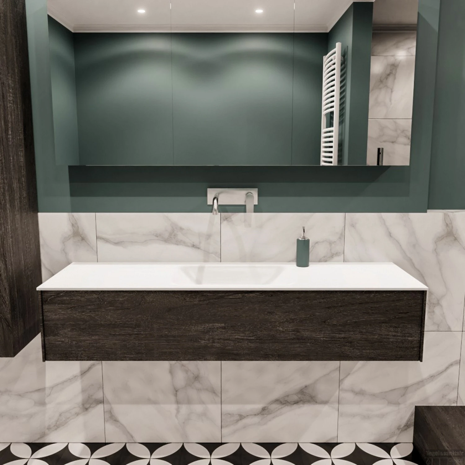 Badkamermeubel BWS Madrid Dark Brown 150x45x30 Cm Mat Witte Solid Surface Wastafel (0 Kraangaten) 3 Badkamermeubel BWS Madrid Dark Brown 150x45x30 Cm Mat Witte Solid Surface Wastafel (0 Kraangaten)