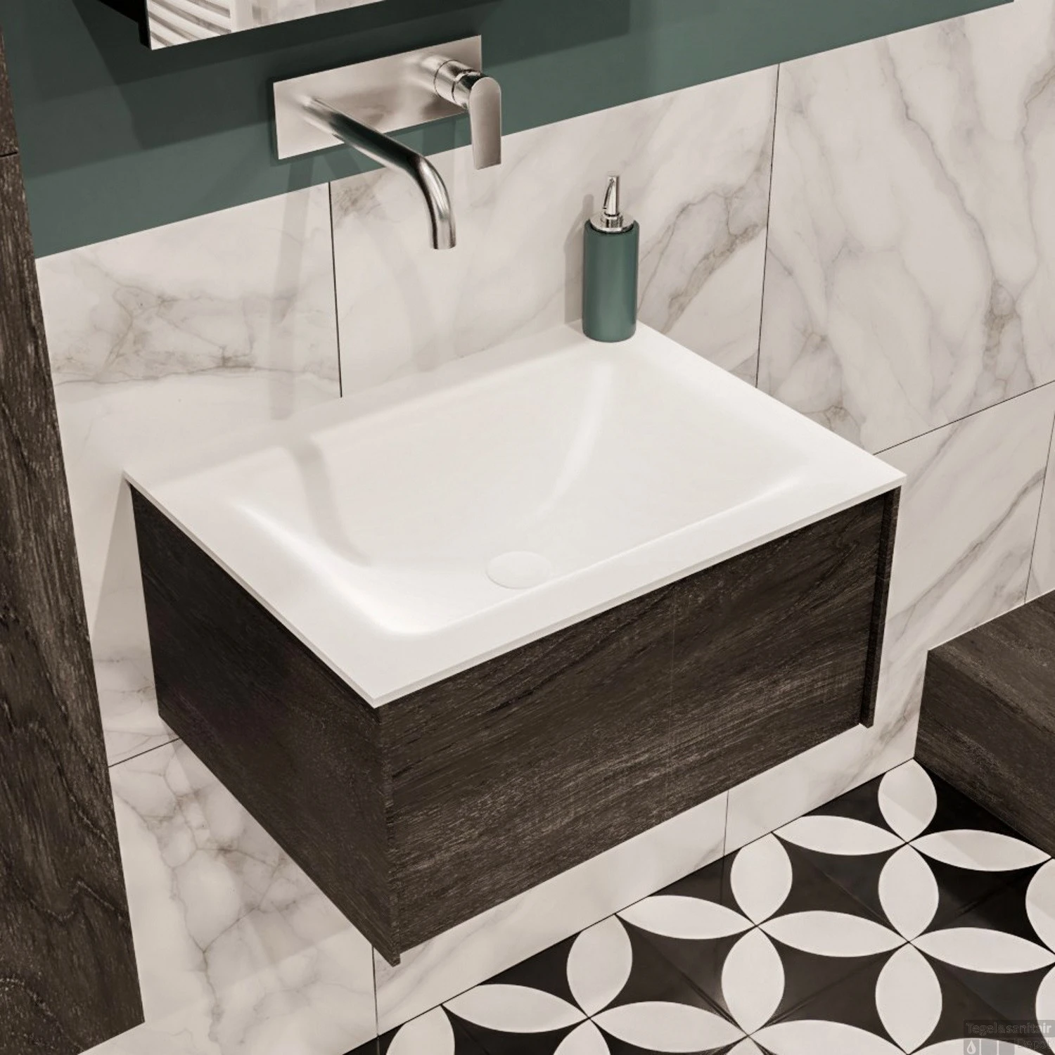 Badkamermeubel BWS Madrid Dark Brown 60x45x30 Cm Mat Witte Solid Surface Wastafel (0 Kraangaten) 5 Badkamermeubel BWS Madrid Dark Brown 60x45x30 Cm Mat Witte Solid Surface Wastafel (0 Kraangaten) - Afbeelding 3