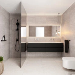 Badkamermeubel Solid Surface BWS Oslo 200x45 Cm Mat Zwart Urban Dubbel (0 Kraangaten, 4 Lades) -Geberiter Meubels Geschaft badmeubel bws oslo 200 cm 4lds 0krg dubbel sfeer