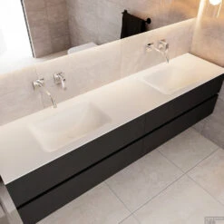 Badkamermeubel Solid Surface BWS Oslo 200x45 Cm Mat Zwart Urban Dubbel (0 Kraangaten, 4 Lades)