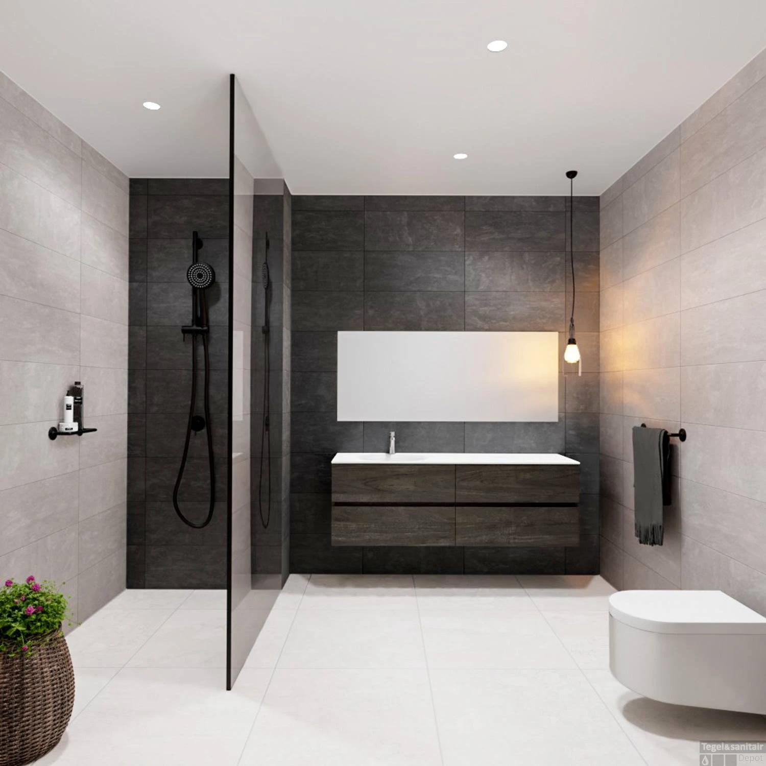 Badkamermeubel Solid Surface BWS Oslo 200x46 Cm Wood Dark Brown Wasbak Links (1 Kraangat, 4 Lades)